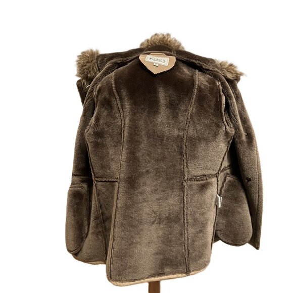 Tower by London Fog Hooded Coat Faux Suede with Faux Fur Shearling Lining Tan - Picture 7 of 11